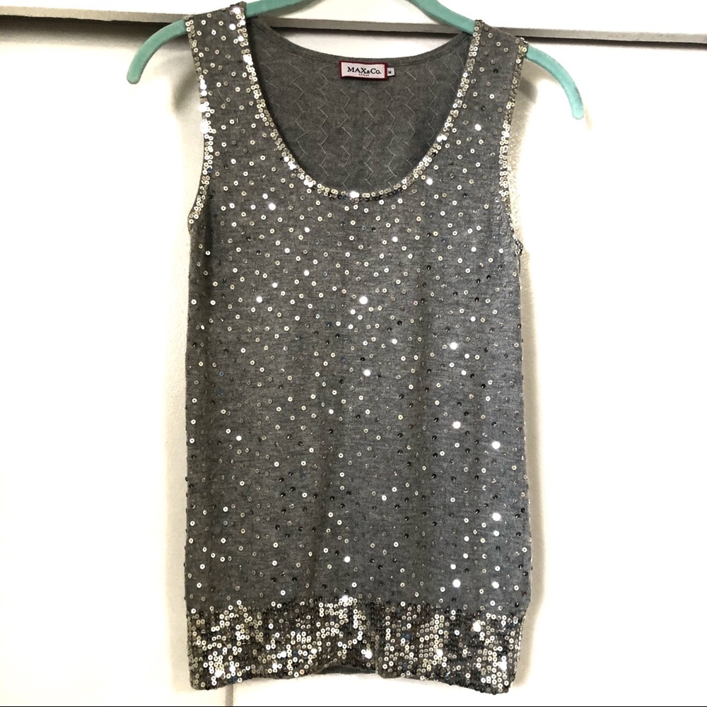 MAX&Co. Women Top Grey Sleeveless Sequin M